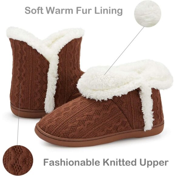 Women's Light Brown Winter Warm Fluffy Fur Lined Plush Bootie Slippers Shoes - Picture 3 of 7